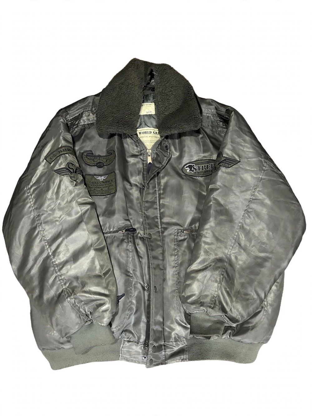 Urban World Gear Men's Grey Bomber Jacket with Sherpa Collar